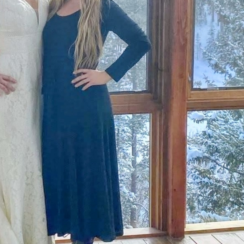 Peruvian Connection small black long sleeve dress with cinched waist